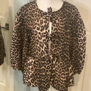 Leopard Print Women's Blouse featuring a Self-Tie Front